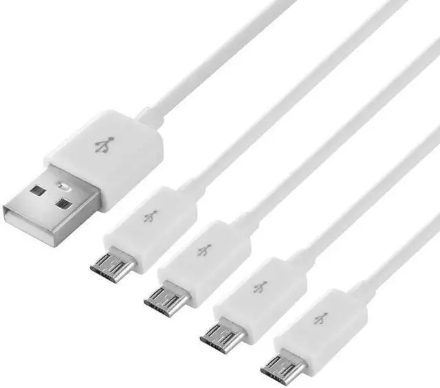 Alt view image 3 of 7 - 4-in-1 Micro USB Splitter Charging Cable, USB Type A Male to 4 Micro USB Male Cord, Multi Micro USB Adapter Cable for Charging & Data Sync, 1.64ft White