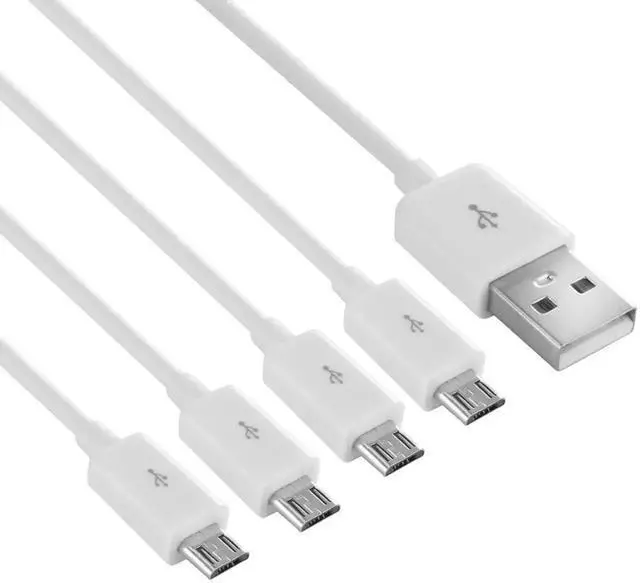 Alt view image 6 of 7 - 4-in-1 Micro USB Splitter Charging Cable, USB Type A Male to 4 Micro USB Male Cord, Multi Micro USB Adapter Cable for Charging & Data Sync, 1.64ft White