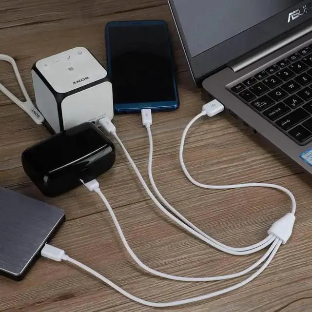 Alt view image 4 of 7 - 4-in-1 Micro USB Splitter Charging Cable, USB Type A Male to 4 Micro USB Male Cord, Multi Micro USB Adapter Cable for Charging & Data Sync, 1.64ft White