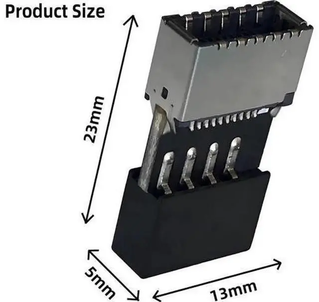 Alt view image 2 of 7 - USB 2.0 9Pin to USB 3.2 Gen1 Type-E Header Adapter, Motherboard Front Panel Connector Converter, Internal USB 2.0 9-Pin Header to USB-C Type-E Adapter for PC Case Front Panel