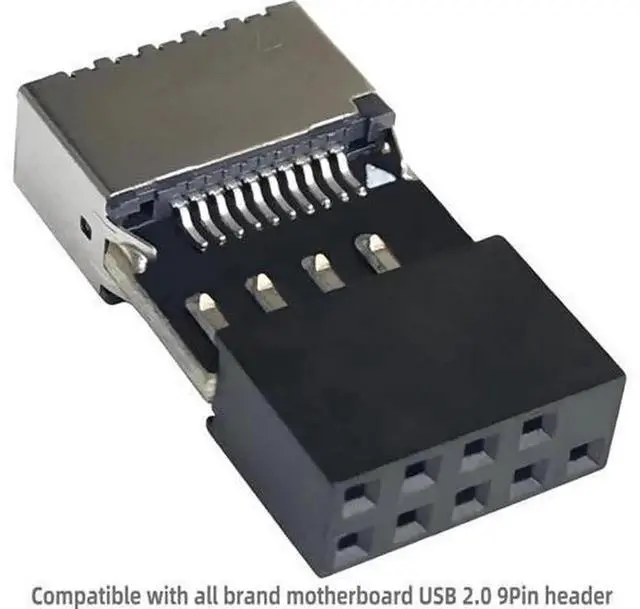 Alt view image 3 of 7 - USB 2.0 9Pin to USB 3.2 Gen1 Type-E Header Adapter, Motherboard Front Panel Connector Converter, Internal USB 2.0 9-Pin Header to USB-C Type-E Adapter for PC Case Front Panel