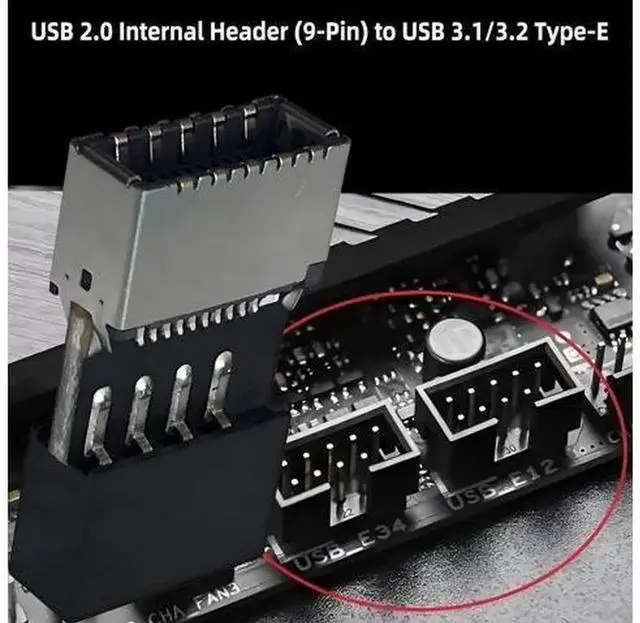 Alt view image 4 of 7 - USB 2.0 9Pin to USB 3.2 Gen1 Type-E Header Adapter, Motherboard Front Panel Connector Converter, Internal USB 2.0 9-Pin Header to USB-C Type-E Adapter for PC Case Front Panel