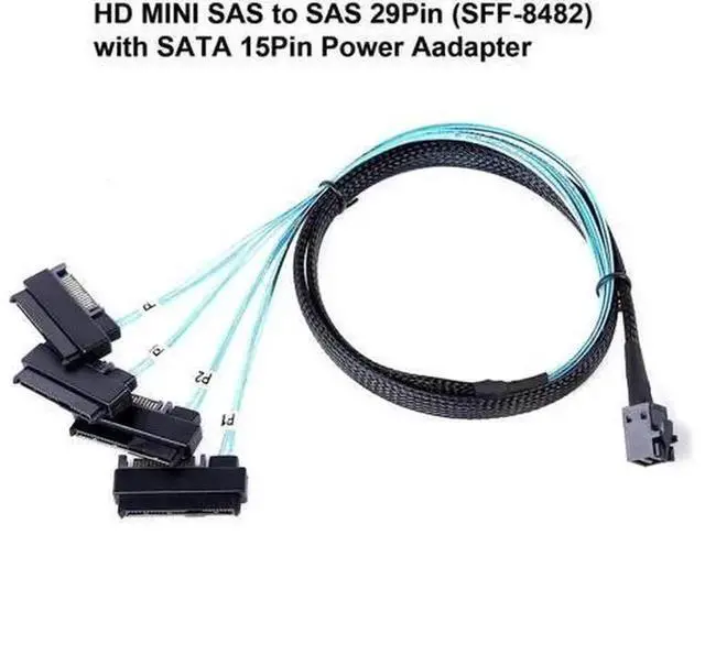 Alt view image 6 of 6 - 1M Mini SAS Cable SFF-8643 to 4X SFF-8482 Connectors with SATA Power, 3.3FT SFF-8643 to SFF-8482 Hard Drive Breakout Cable, Internal Mini SAS HD to SAS HDD Adapter Cord for RAID Controller, Server Sto