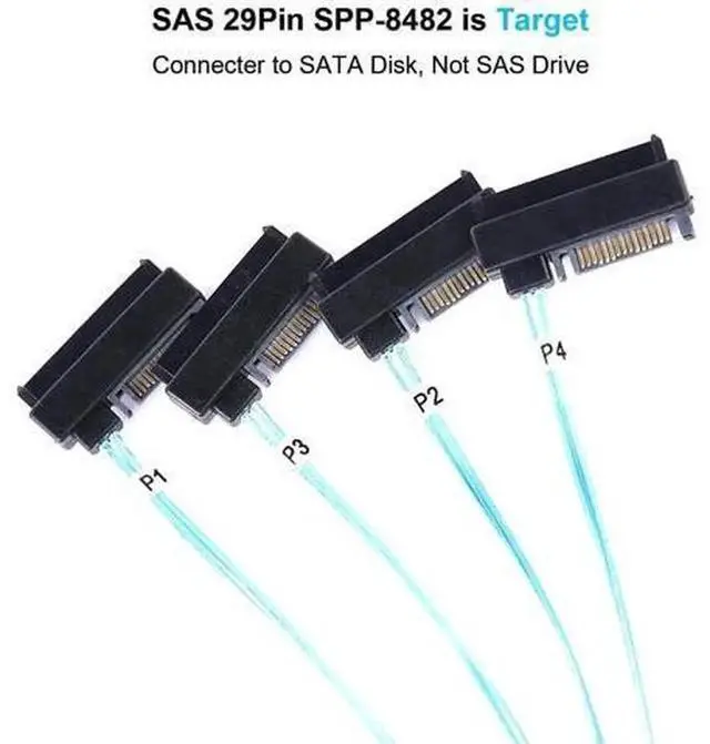 Alt view image 3 of 6 - 1M Mini SAS Cable SFF-8643 to 4X SFF-8482 Connectors with SATA Power, 3.3FT SFF-8643 to SFF-8482 Hard Drive Breakout Cable, Internal Mini SAS HD to SAS HDD Adapter Cord for RAID Controller, Server Sto