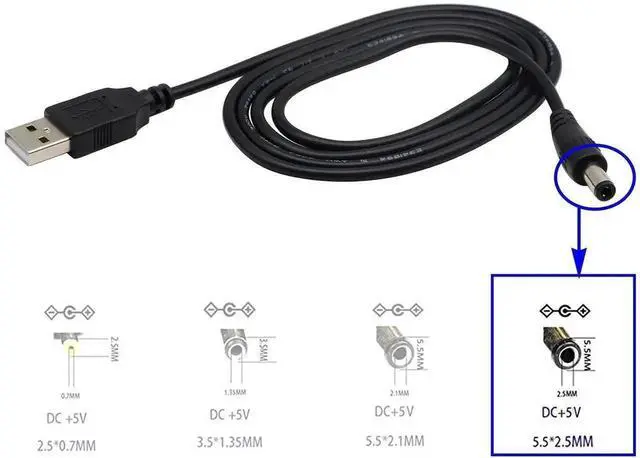 Alt view image 2 of 7 - 2Packs USB 2.0 A Male to DC 5.5x2.5mm Male Power Cable 1M/3.3FT, 5V DC Barrel Jack Charging Adapter Cord, USB to DC 5.5*2.5mm Power Supply Wire for Tablet, Electronic Dog, Access Control Attendance Ma