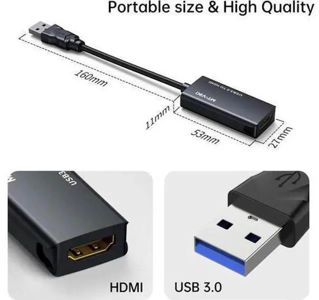 Alt view image 6 of 6 - MT-VIKI USB 3.0 to HDMI Uni-Directional Adapter, Male to Female 1080P Full HD Video Converter, Plug and Play Display Adapter Compatible with Windows 10/8.1/8/7, Mac OS for Monitor Projector HDTV