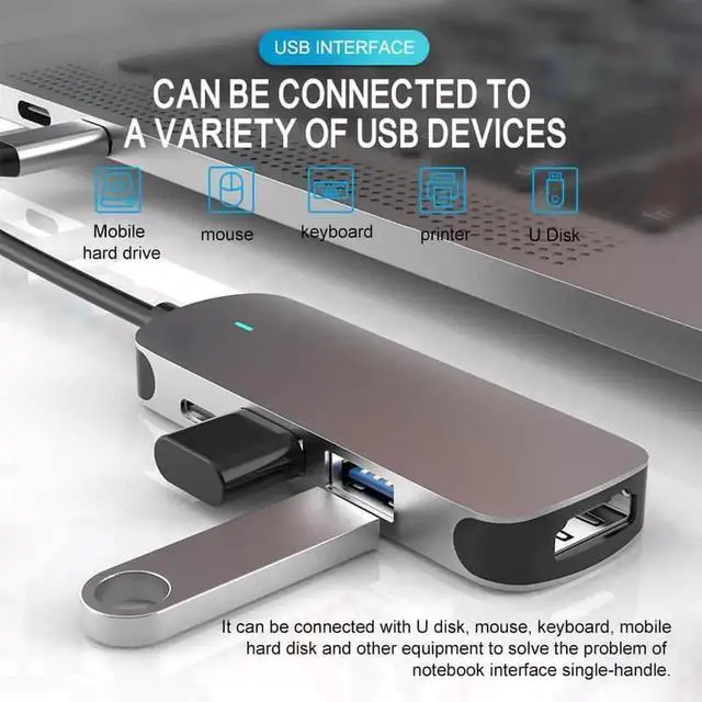 Alt view image 5 of 7 - 4 in 1 USB-C Hub Multiport Adapter, USB Type C to 4K HDMI, USB3.0, USB2.0 and 87W PD Power Delivery, Docking Station Compatible with MacBook Pro Air, USB-C Laptops and Other Type-C Enabled Devices