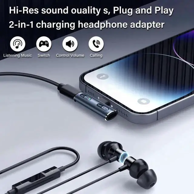 Alt view image 3 of 6 - USB C 2 in 1 Headphone Adapter, USB3.2 10Gbps Data + 100W PD Fast Charging + Audio Type-C Splitter, USB-C Audio Charger Dongle Compatible with MacBook, Laptops & Tablets, Gray
