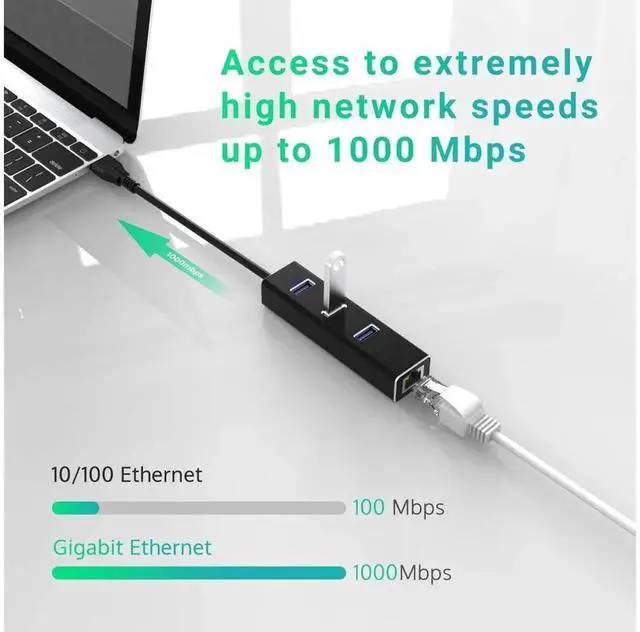 Alt view image 4 of 7 - USB to Gigabit Ethernet Adapter, 3-Port USB 3.0 Hub with RJ45 10/100/1000 Mbps LAN Port, USB A Network Dongle Compatible with Windows 10, 8, 7, Mac OS, Linux