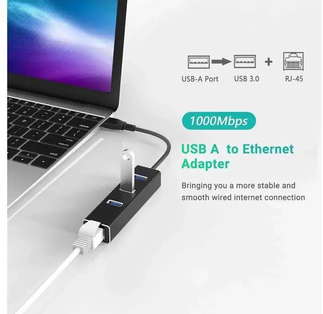 Alt view image 6 of 7 - USB to Gigabit Ethernet Adapter, 3-Port USB 3.0 Hub with RJ45 10/100/1000 Mbps LAN Port, USB A Network Dongle Compatible with Windows 10, 8, 7, Mac OS, Linux