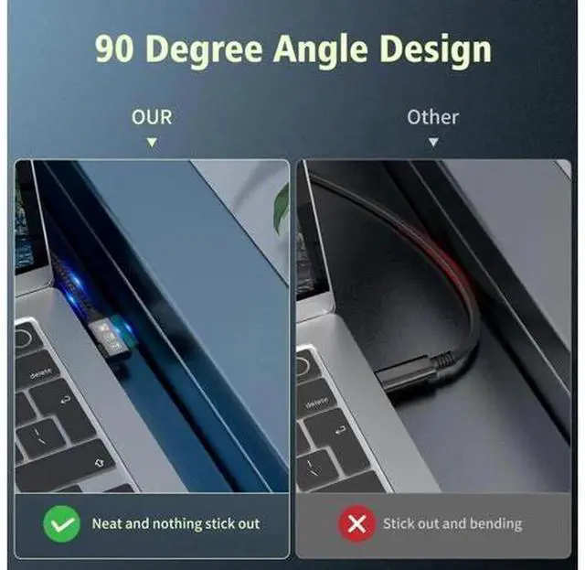 Alt view image 2 of 7 - 90 Degree USB C 3.2 Gen2x2 Cable 20Gbps Data Transfer, 240W PD3.1 Fast Charging 5A E-Marker Cord, Supports 4K@60Hz UHD Video, Compatible with Thunderbolt 3 Thunderbolt 4 USB-C Devices