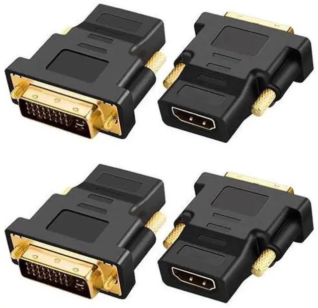 Main image of Bi-Directional DVI 24+5 Male to HDMI Female Adapter, Gold-Plated HDMI DVI Converter Connector for PC, HDTV, Monitor, Projector, PS3, PS4, Supports 1080P Video, Plug and Play, 4 Pack