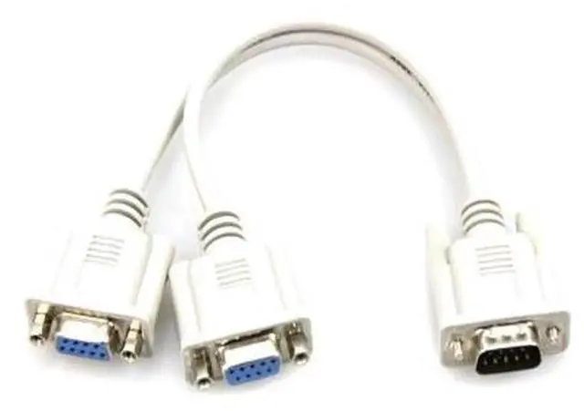 Main image of DB9 Male to 2 Female RS232 Serial Splitter Cable, 1 Male to Dual Female RS232 Serial Port Splitter Cord, White Serial Communication Cable for POS Cash Registers, Customer Displays and Serial Control D
