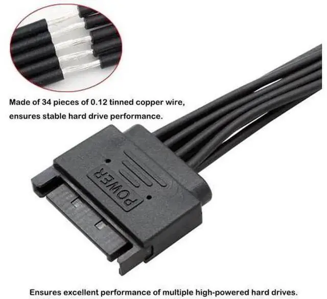 Alt view image 4 of 5 - 22cm 15 Pin SATA Power Extension Cable, 8.6 Inch SATA Male to Female Splitter Cord (1 to 2), SATA Power Adapter Wire for HDD, SSD, Hard Drives, Computer Internal Power Supply Connection