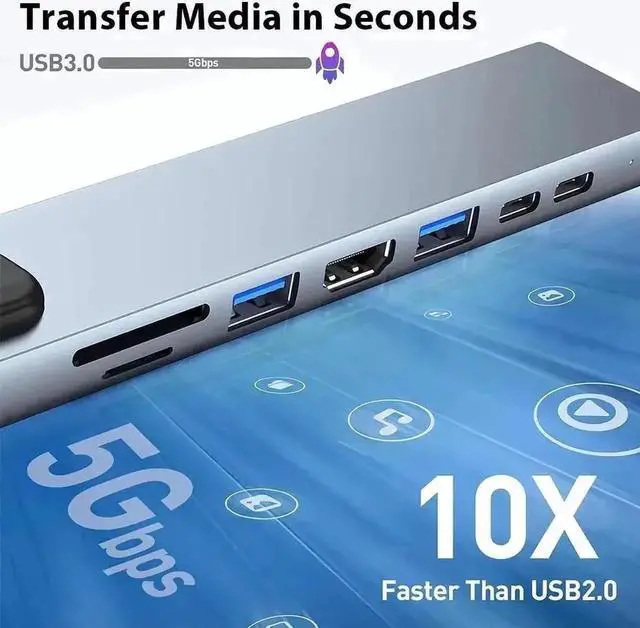 Alt view image 2 of 7 - 8-Port USB C Hub Multiport Dongle Adapter, 4K HDMI, USB 3.0 & 2.0, TF/SD Card Reader, 100W PD Charging, Gigabit Ethernet Port, Compatible with MacBook Pro Air, XPS and Other USB-C Laptops
