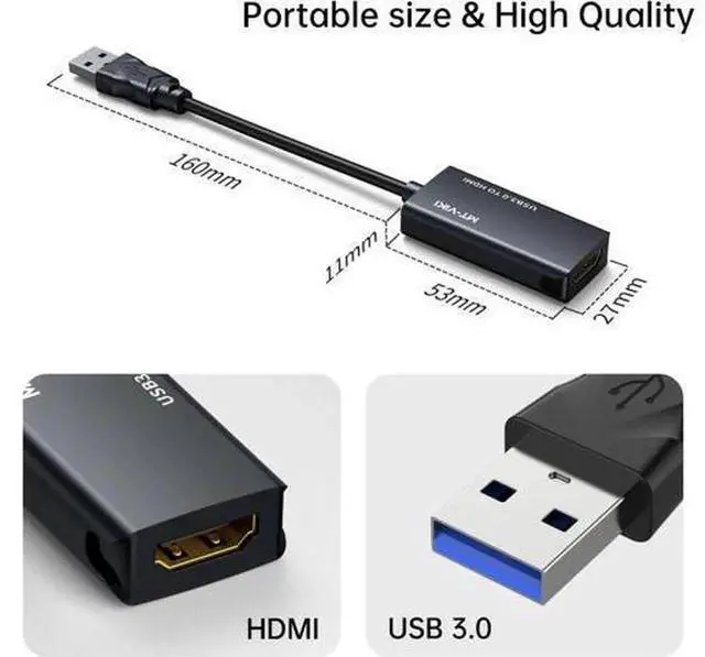 Alt view image 6 of 6 - MT-VIKI USB 3.0 to HDMI Adapter, 1080P Uni-Directional Male to Female Converter, External Video Graphics Adapter Compatible with Windows 7/8/8.1/10 and Mac OS for Extra Monitor Extension