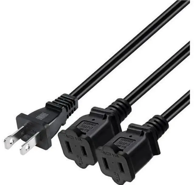 Main image of 2FT 0.64M 1-15P to Dual 1-15R AC Power Splitter Cord, 180 Degree Angled US 2-Prong Polarized Power Extension Cable, 1 to 3 Outlet Power Adapter, ETL Listed for Household Electrical Equipment