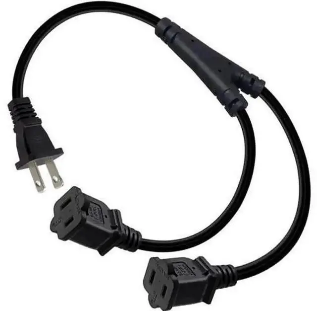 Alt view image 5 of 5 - 2FT 0.64M 1-15P to Dual 1-15R AC Power Splitter Cord, 180 Degree Angled US 2-Prong Polarized Power Extension Cable, 1 to 3 Outlet Power Adapter, ETL Listed for Household Electrical Equipment