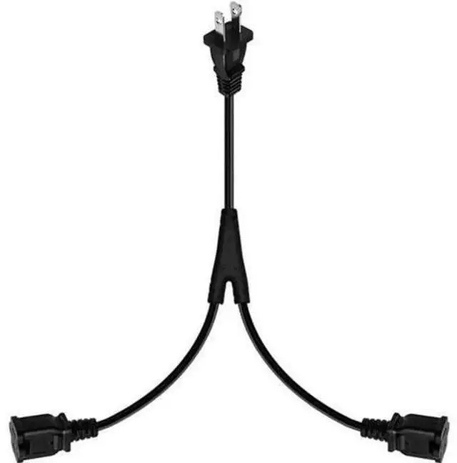 Alt view image 4 of 5 - 2FT 0.64M 1-15P to Dual 1-15R AC Power Splitter Cord, 180 Degree Angled US 2-Prong Polarized Power Extension Cable, 1 to 3 Outlet Power Adapter, ETL Listed for Household Electrical Equipment