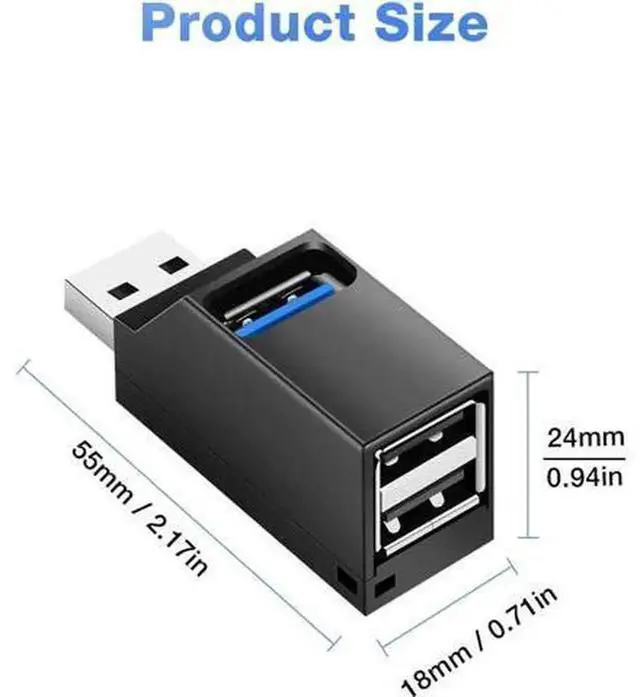 Alt view image 3 of 7 - USB 3.0 Hub, 3 Port USB Splitter Multiport Expander Adapter, Black USB Hub with 1 USB3.0 + 2 USB2.0 Ports, Compatible for Laptop, Mouse, Keyboard, Printer, Flash Drive, Xbox and USB Devices