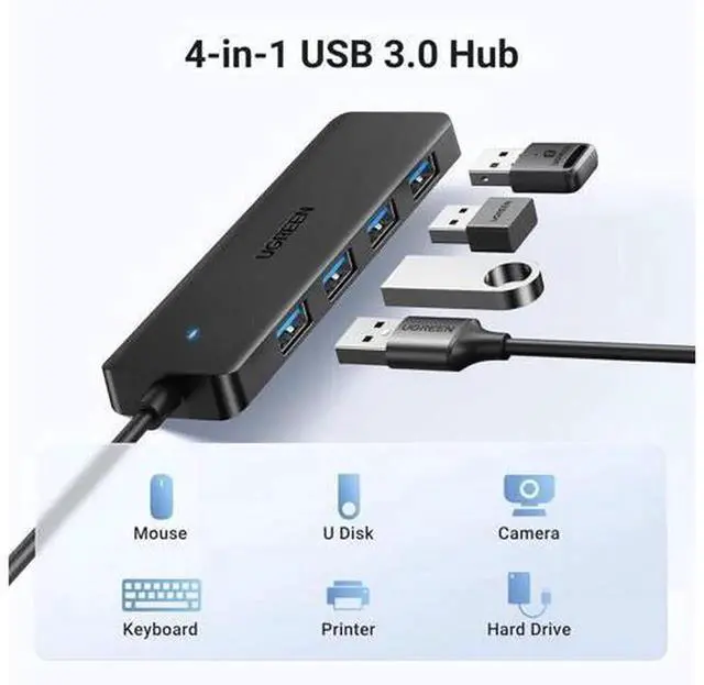 Alt view image 6 of 7 - UGREEN USB 3.0 Hub, 4 Port USB A Splitter Ultra Slim USB Expander Adapter 0.98ft/0.3m, Compatible with Laptop, Desktop PC, Mouse, Keyboard, Flash Drive, Printer, Xbox, PS5 and More USB Devices