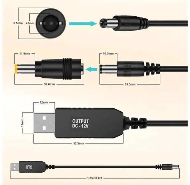 Alt view image 5 of 7 - USB DC 5V to 12V Step Up Voltage Converter Cable, 3FT Boost Power Cord with DC Jack 5.5x2.1mm & 5.5x2.5mm Connector, USB Power Boost Adapter for Low Power DC Devices