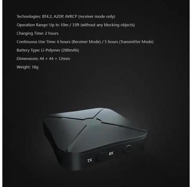 Alt view image 4 of 5 - 2-in-1 Bluetooth 4.2 Audio Transmitter & Receiver Adapter, Portable 3.5mm AUX Wireless Audio Converter for Player, TV, Car Speaker, Home Stereo, Bluetooth Audio Adapter PK B6
