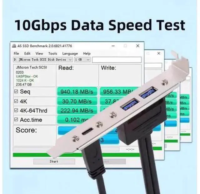 Alt view image 5 of 7 - 10Gbps USB3.0 Motherboard 19/20Pin & Type-E to USB-C & USB3.0 Dual Female Ports PCI-E Back Panel Cable, 5Gbps/10Gbps Internal Adapter Bracket for PC Expansion