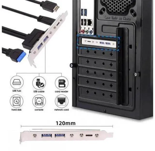 Alt view image 2 of 7 - 10Gbps USB3.0 Motherboard 19/20Pin & Type-E to USB-C & USB3.0 Dual Female Ports PCI-E Back Panel Cable, 5Gbps/10Gbps Internal Adapter Bracket for PC Expansion