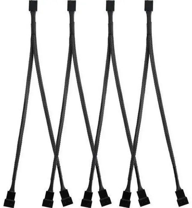 Main image of 4 Pack PWM Fan Y Splitter Cable, 4 Pin 1 to 2 PC Cooling Fan Power Converter, Black Braided Sleeved Fan Extension Adapter for Computer Chassis