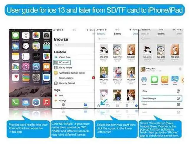 Alt view image 4 of 5 - 4 in 1 SD TF Card Reader, USB 2.0 OTG Camera Reader Adapter, Lightning to Micro SD Card Trail Game Reader for iPhone, iPad, Digital Cameras