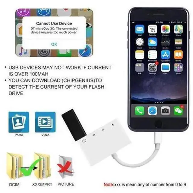 Alt view image 3 of 5 - 4 in 1 SD TF Card Reader, USB 2.0 OTG Camera Reader Adapter, Lightning to Micro SD Card Trail Game Reader for iPhone, iPad, Digital Cameras
