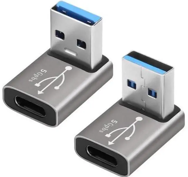 Main image of 2 Pack 90 Degree USB A Male to USB C Female Adapter, L-Shaped Right Angle USB-C Extender, Up & Down Elbow Connector for Charging & Data Sync, Laptop PC Mouse Keyboard