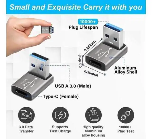Alt view image 2 of 5 - 2 Pack 90 Degree USB A Male to USB C Female Adapter, L-Shaped Right Angle USB-C Extender, Up & Down Elbow Connector for Charging & Data Sync, Laptop PC Mouse Keyboard