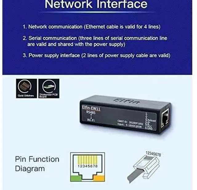 Alt view image 7 of 7 - HF Elfin-EW11A-0 RS485 to WiFi Serial Server Full Set, Mini Wireless Networking Module with RJ45 Port, Supports Modbus TCP/IP, Elfin-EW11 Series Serial to WiFi Converter