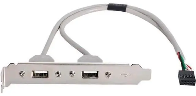 Main image of 2 Port USB 2.0 Type A Female Screw Panel Cable, 9Pin Motherboard Header Extension Cord, PCI Bracket USB Front Panel Adapter for Desktop PC