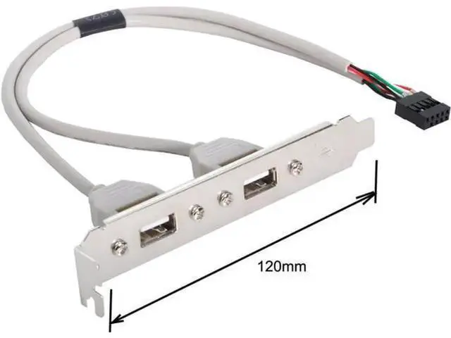 Alt view image 6 of 6 - 2 Port USB 2.0 Type A Female Screw Panel Cable, 9Pin Motherboard Header Extension Cord, PCI Bracket USB Front Panel Adapter for Desktop PC