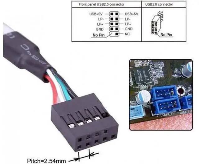 Alt view image 3 of 6 - 2 Port USB 2.0 Type A Female Screw Panel Cable, 9Pin Motherboard Header Extension Cord, PCI Bracket USB Front Panel Adapter for Desktop PC