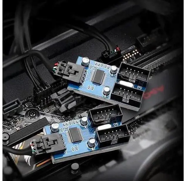 Alt view image 2 of 6 - 9 Pin USB 2.0 Header Splitter Cable, 1 Male to 4 Female Motherboard Internal USB Extension Adapter, Desktop PC Port Multiplier for Chassis USB Expansion