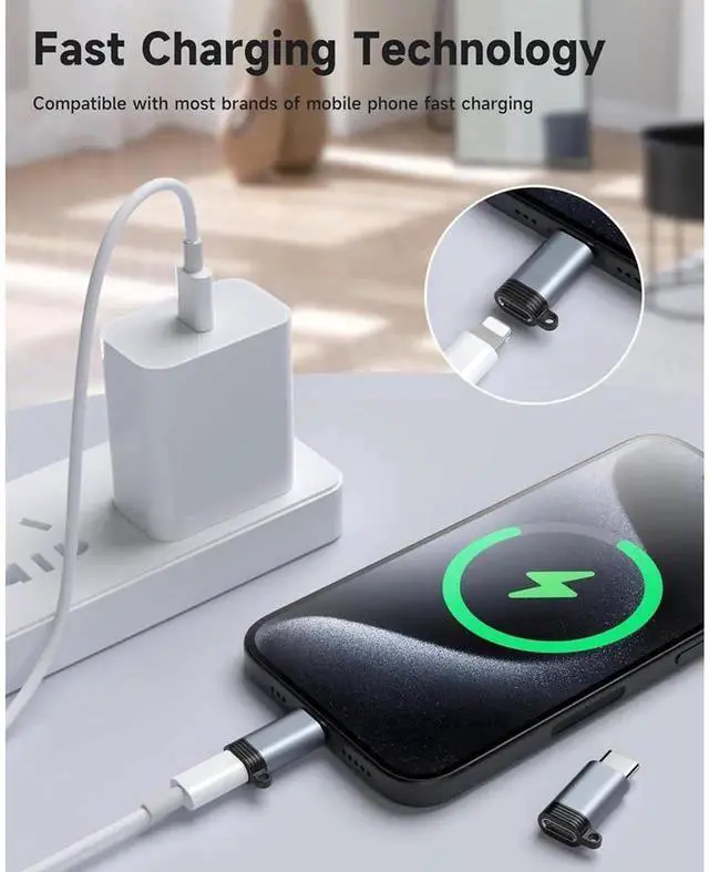 Alt view image 5 of 7 - Lightning Female to USB C Male Adapter 4 Pack, Type-C Charging & Data Transfer Converter Compatible with iPhone 15/15 Pro/15 Pro Max/15 Plus, iPad Air, Samsung Devices, Not Support Audio and OTG Funct
