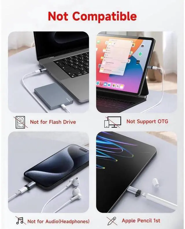 Alt view image 4 of 7 - Lightning Female to USB C Male Adapter 4 Pack, Type-C Charging & Data Transfer Converter Compatible with iPhone 15/15 Pro/15 Pro Max/15 Plus, iPad Air, Samsung Devices, Not Support Audio and OTG Funct