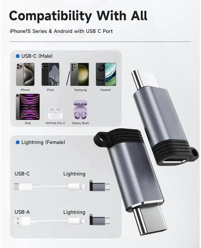 Alt view image 2 of 7 - Lightning Female to USB C Male Adapter 4 Pack, Type-C Charging & Data Transfer Converter Compatible with iPhone 15/15 Pro/15 Pro Max/15 Plus, iPad Air, Samsung Devices, Not Support Audio and OTG Funct
