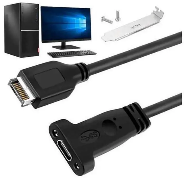 Main image of 50CM USB 3.1 Type E to Type C Motherboard Extension Cable, Internal Type-C Adapter Cord with Panel Mount Screw, Desktop PC Front Chassis Internal Wiring for Motherboard Type-E Interface