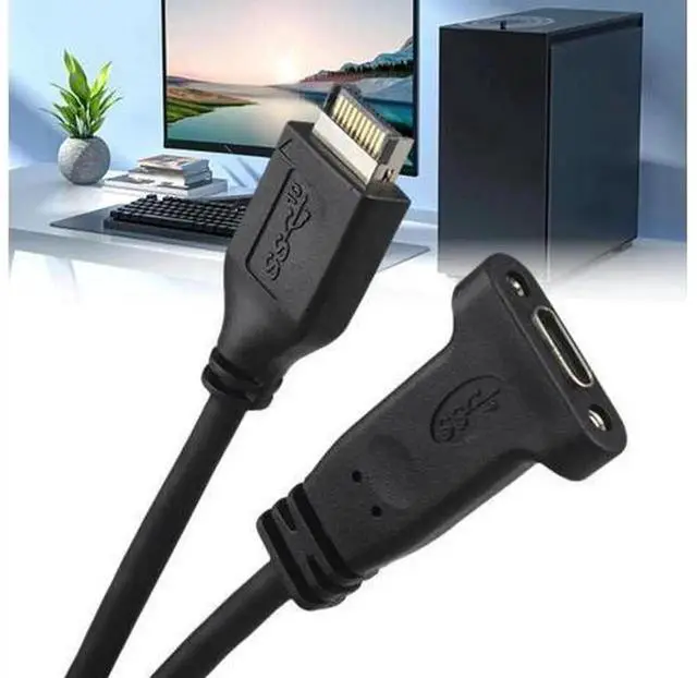 Alt view image 2 of 4 - 50CM USB 3.1 Type E to Type C Motherboard Extension Cable, Internal Type-C Adapter Cord with Panel Mount Screw, Desktop PC Front Chassis Internal Wiring for Motherboard Type-E Interface