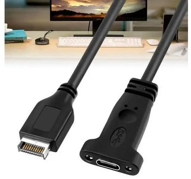 Alt view image 3 of 4 - 50CM USB 3.1 Type E to Type C Motherboard Extension Cable, Internal Type-C Adapter Cord with Panel Mount Screw, Desktop PC Front Chassis Internal Wiring for Motherboard Type-E Interface