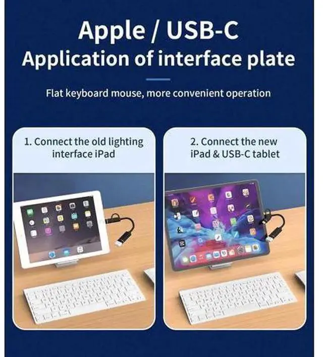 Alt view image 6 of 6 - USB A Female to USB-C & Lightning Male OTG Adapter, USB 3.0 Dual Port OTG Converter Cord, Compatible with iPhone 13/12 Pro/11/X/8/7Plus, iPad, MacBook Air 4, LG Phones, Support Mouse, Camera and USB P