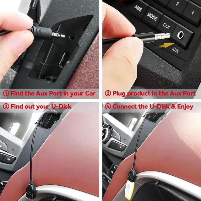 Alt view image 4 of 7 - 3.5mm Male Aux to USB Female MP3 Decoder Adapter Cable, USB 2.0 U-Disk Audio Player for Car Stereo System, Auxiliary Cord Supports Playing Music from Flash Drive via Vehicle AUX Input Port