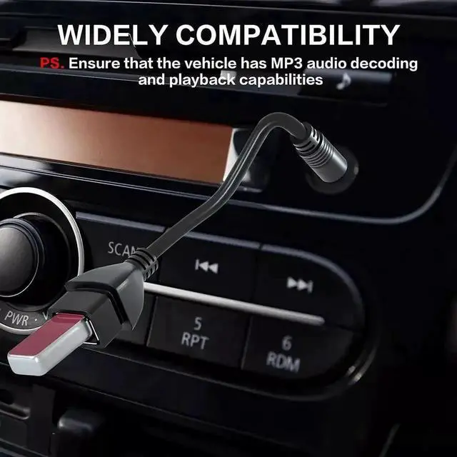 Alt view image 3 of 7 - 3.5mm Male Aux to USB Female MP3 Decoder Adapter Cable, USB 2.0 U-Disk Audio Player for Car Stereo System, Auxiliary Cord Supports Playing Music from Flash Drive via Vehicle AUX Input Port