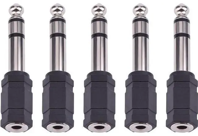 Main image of eBoot 6.35mm (1/4 Inch) Male to 3.5mm (1/8 Inch) Female Stereo Audio Adapter, Black Headphone Jack Converter for Amplifiers Mixers Headsets, Pack of 5