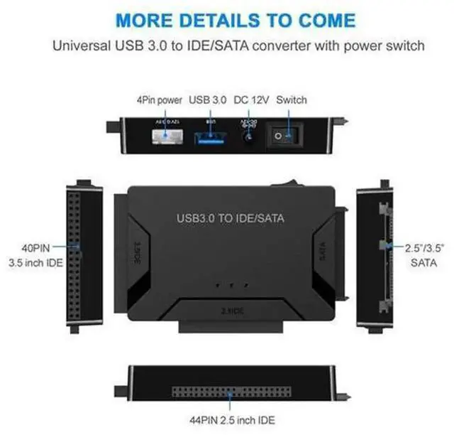 Alt view image 2 of 4 - USB 3.0 SATA IDE Hard Drive Adapter with EU Power Plug, SATA & IDE to USB Converter Cable for 2.5 Inch & 3.5 Inch HDD SSD, Support SATA3, USB3.0 & USB2.0 for Data Backup